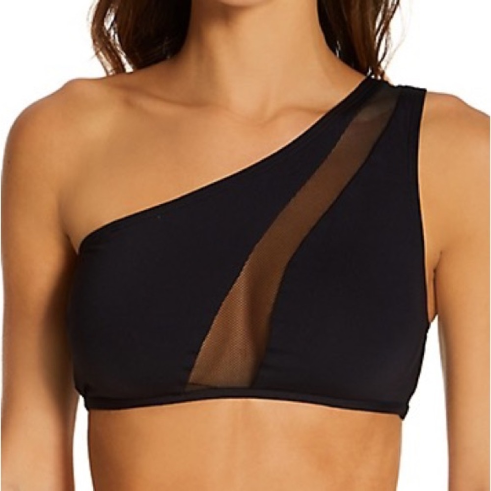 Women's Vince Camuto Black Mesh Bikini Top | One-Shoulder Strap | Sleek Black